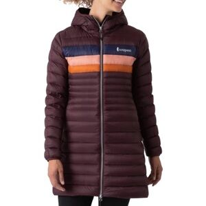 Cotopaxi Fuego Down Parka XS Maroon Long Puffer Jacket Black Iris
